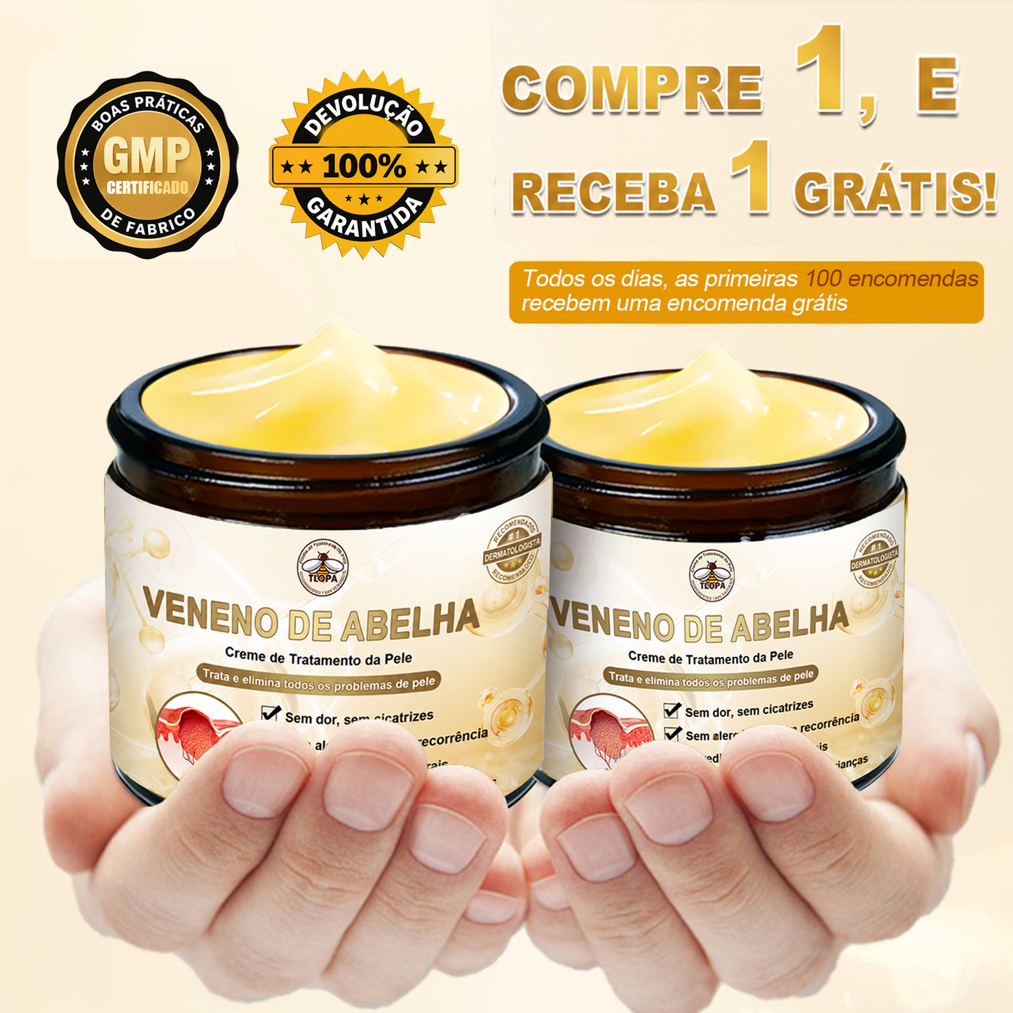 🔥 𝑻𝑳𝑶𝑷𝑨® Creme de Tratamento da Pele com Veneno de Abelha (👨⚕️ Com Certificação CE) 👍✅